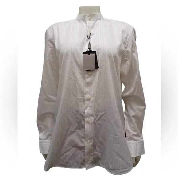 Mossimo Dutti White &  Grey Pin Stripe Long Sleeve Button Down Blouse Size 16 - Picture 1 of 12